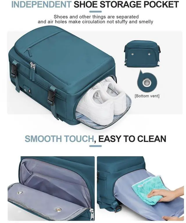 Alt view image 4 of 5 - VGCUB Travel Backpack for Women Men Large Work Gym Frontier Airlines Personal Item Bag Business Airport lightweight Daypack Carry on Flight Approved Airplane Backpack Mochilas de Viaje Peacock Blue