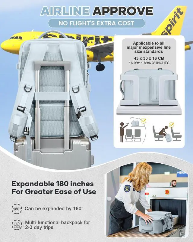 Alt view image 2 of 5 - Vacuum Travel Backpack with Pump for Women, Personal Item Carry on Backpacks Flight Approved 18x14x8 inches for Men,Laptop Waterproof Work Compression bags Casual Daypack,Blue