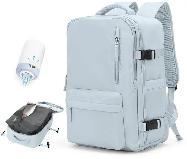 Main image of Vacuum Travel Backpack with Pump for Women, Personal Item Carry on Backpacks Flight Approved 18x14x8 inches for Men,Laptop Waterproof Work Compression bags Casual Daypack,Blue