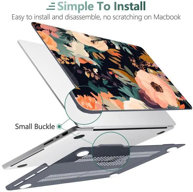 Alt view image 4 of 5 - TWOLSKOO Compatible with M4 MacBook Pro 14 inch Case 2024-2021 Release Chip Models M4 M3 M2 M1 Pro Max, Plastic Hard Shell & Keyboard Cover & Type C Adapter, & Screen Protector, Bright Abstract Flower