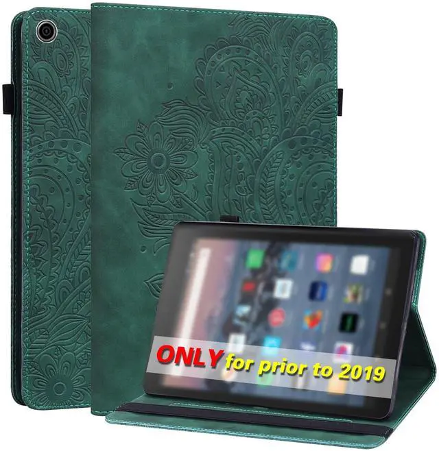 Main image of VODEFOX for Kindle Fire HD 10 Case 9th/7th/5th Generation 10.1" (2019/2017/2015),Embossed Peacock Flower Pattern PU Leather Folio Wallet Shockproof Cover with Pencil Holder Elastic Band 10.1" - Green