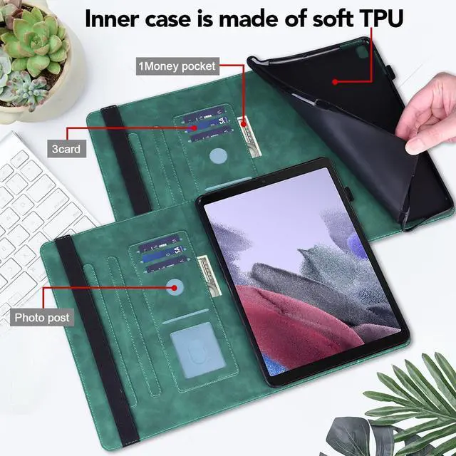 Alt view image 3 of 5 - VODEFOX for Kindle Fire HD 10 Case 9th/7th/5th Generation 10.1" (2019/2017/2015),Embossed Peacock Flower Pattern PU Leather Folio Wallet Shockproof Cover with Pencil Holder Elastic Band 10.1" - Green