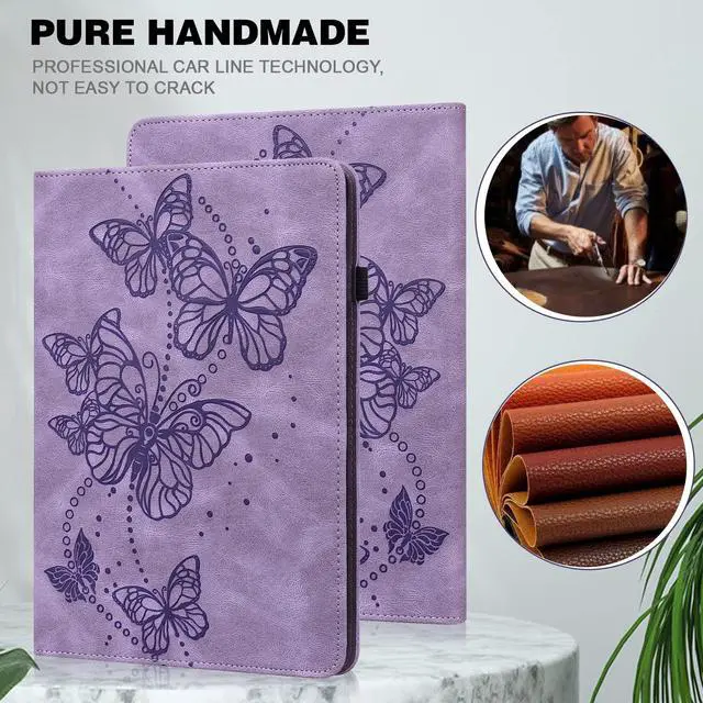 Alt view image 4 of 5 - VODEFOX Case for  Kindle Fire Max 11 Case (13th Generation, 2023 Release) 11",PU Leather Folio Stand Embossed Butterfly Stand Cover with Elastic Band Stylus for Fire Max 11 Tablet - Purple