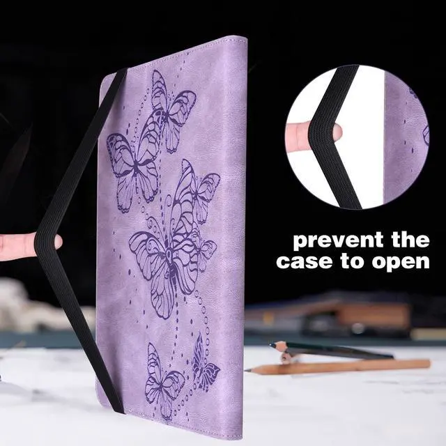 Alt view image 5 of 5 - VODEFOX Case for  Kindle Fire Max 11 Case (13th Generation, 2023 Release) 11",PU Leather Folio Stand Embossed Butterfly Stand Cover with Elastic Band Stylus for Fire Max 11 Tablet - Purple