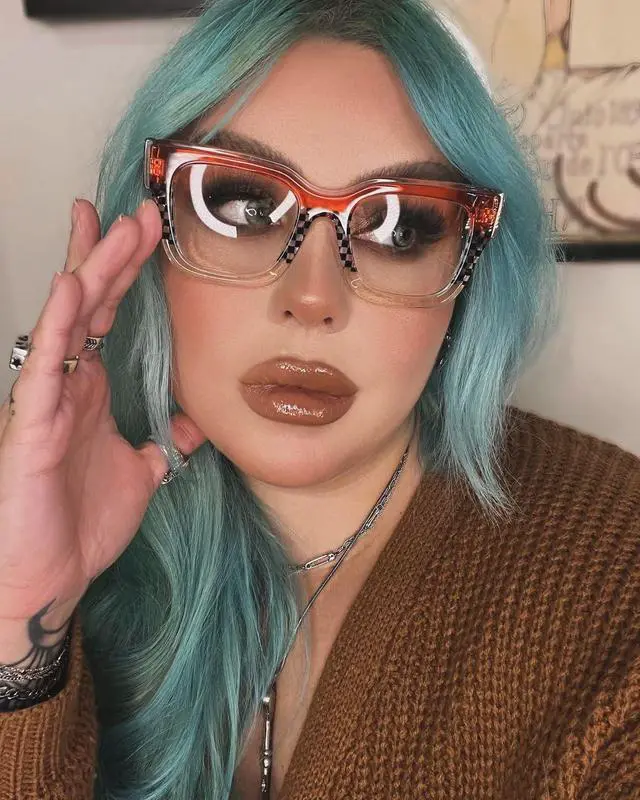 Alt view image 2 of 5 - VOOGLAM Square Blue Light & UV400 Blocking Eyestrain Eyewear for Women Orange & Black-White Checkered Acetate