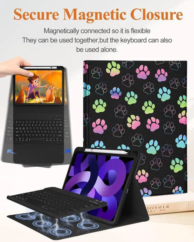 Alt view image 4 of 5 - Wazzasoft for iPad Air 11 inch Case 2024, Air 5th/4th Generation 10.9, Pro 11'' Case with Keyboard Pencil Holder Folio Tablet Cover Women Girl Cute Kawaii Dog Paw for iPad Air 11 2024 (M2), Pro 11