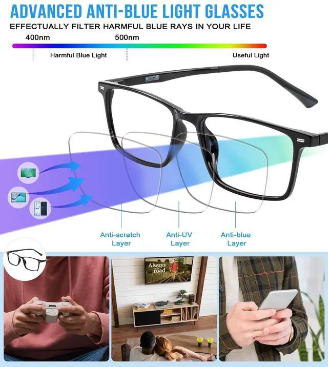 Alt view image 3 of 5 - WEMOOTANTS Blue Light Glasses for Men, Black Fake Eyeglasses with Polarized Clip-on, UV Protection Driving Glasses, Computer Gaming Glasses