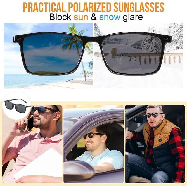 Alt view image 4 of 5 - WEMOOTANTS Blue Light Glasses for Men, Black Fake Eyeglasses with Polarized Clip-on, UV Protection Driving Glasses, Computer Gaming Glasses