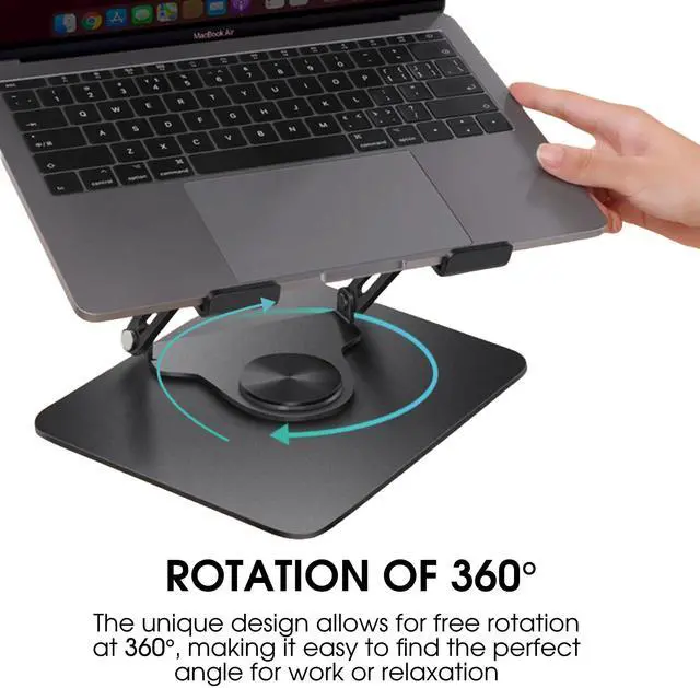 Alt view image 2 of 5 - Adjustable Laptop Stand for Desk - Foldable Metal Riser, Ergonomic 360deg Rotating Holder for MacBook & Notebooks 10-17.3", Black