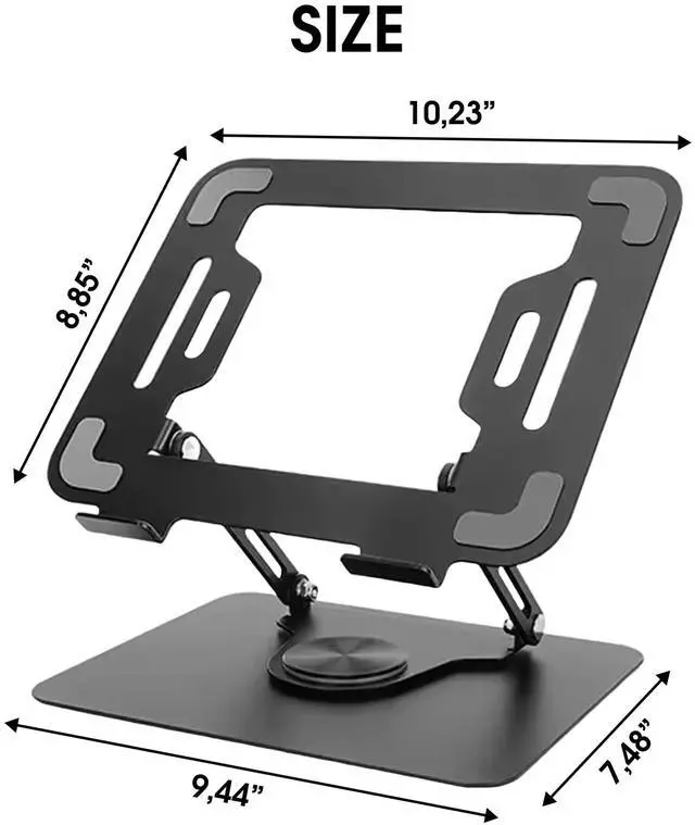 Alt view image 4 of 5 - Adjustable Laptop Stand for Desk - Foldable Metal Riser, Ergonomic 360deg Rotating Holder for MacBook & Notebooks 10-17.3", Black