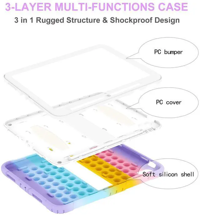 Alt view image 3 of 5 - XZC Case for iPad (A16) 11th Generation 11 Inch 2025/ iPad 10th Generation 10.9 Inch 2022, Heavy Duty Shockproof Rugged Protective Case for iPad 10.9 Inch 2022 Release (Rainbow 2)