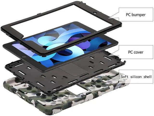 Alt view image 3 of 5 - XZC iPad 9th/8th/7th Generation Case (iPad 10.2 Case 2021/2020/2019) Shockproof Drop Protection iPad Cover with Pencil Holder Kickstand Shoulder Strap (Camouflage 1)