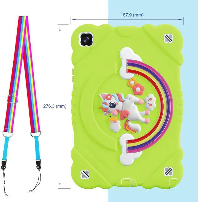 Alt view image 4 of 5 - XZC Case for Samsung Galaxy Tab A9+/ A9 Plus Case 11" 2023 (SM-X210/X216/X218), Unicorn Heavy Duty Shockproof Protective Case with Stand/Shoulder Strap for Kids Girls Women (Green)