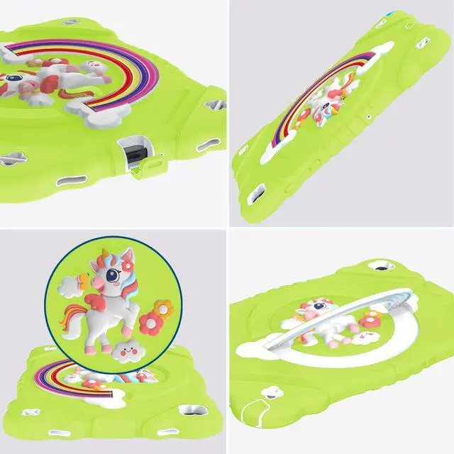 Alt view image 5 of 5 - XZC Case for Samsung Galaxy Tab A9+/ A9 Plus Case 11" 2023 (SM-X210/X216/X218), Unicorn Heavy Duty Shockproof Protective Case with Stand/Shoulder Strap for Kids Girls Women (Green)