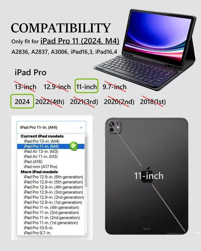 Alt view image 2 of 5 - TUNKARMOR for iPad Pro 11 inch M4 Case with Keyboard 2024 5th Generation Keyboard Case Built-in Pencil Holder with Mouse - Black