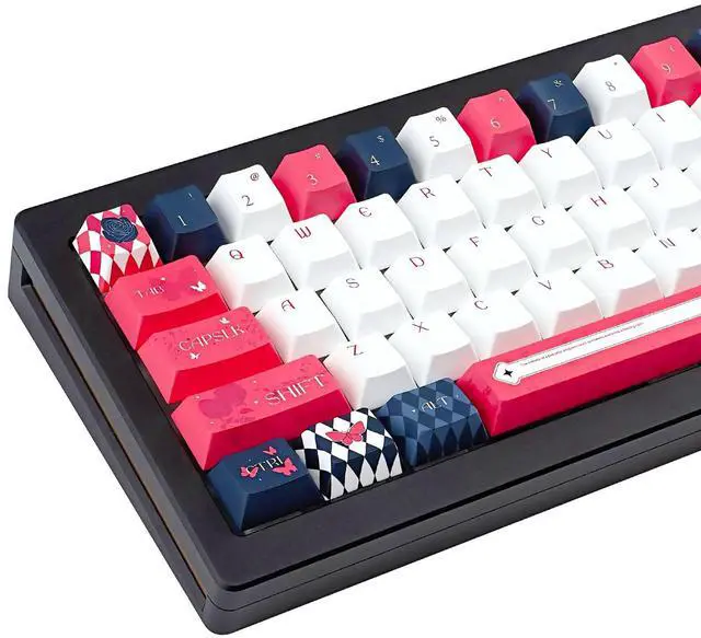 Main image of Black White Red Cherry Profile PBT Keycaps, Dye Sublimation Custom Key Cap for Mechanical Gaming Keyboard, 130 Key Only Keycap Set