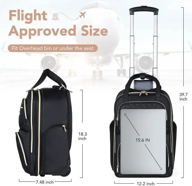Alt view image 3 of 5 - Ponhog Rolling Backpack for Women, 15.6 Inch Travel Laptop Wheeled Backpack, 30L Roller Carry on Luggage for Adults Business College Work Overnight, Stylish Personal Item Suitcase, Black