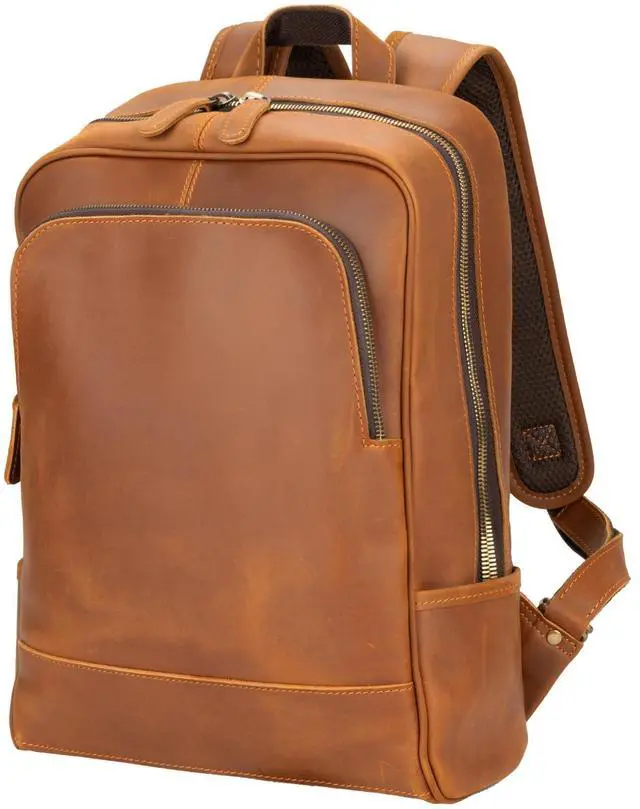 Main image of Miracttld Leather Backpack for Men 15.6" Laptop Backpack 100% Madagascar top-Grain Leather Backpack Light Brown Medium Size