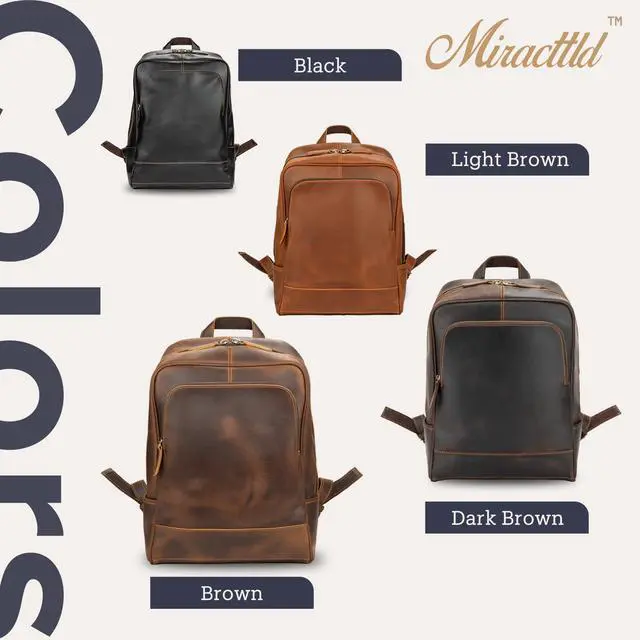 Alt view image 5 of 5 - Miracttld Leather Backpack for Men 15.6" Laptop Backpack 100% Madagascar top-Grain Leather Backpack Light Brown Medium Size