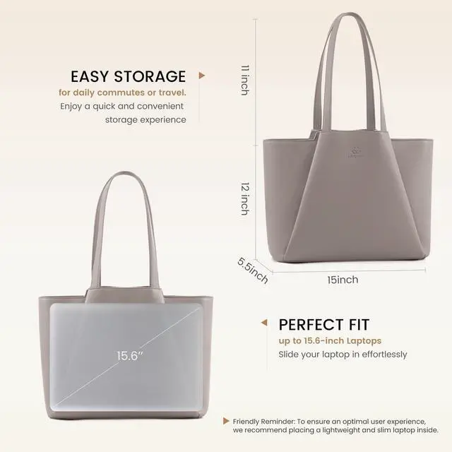 Alt view image 4 of 5 - LOVEVOOK Laptop Tote Bag for Women 15.6 Inch Work Bag Leather Laptop Bag with Clutch, Large Capacity Office Purse Computer Briefcase Shoulder Bag for Casual Business Travel, Apricot&brown