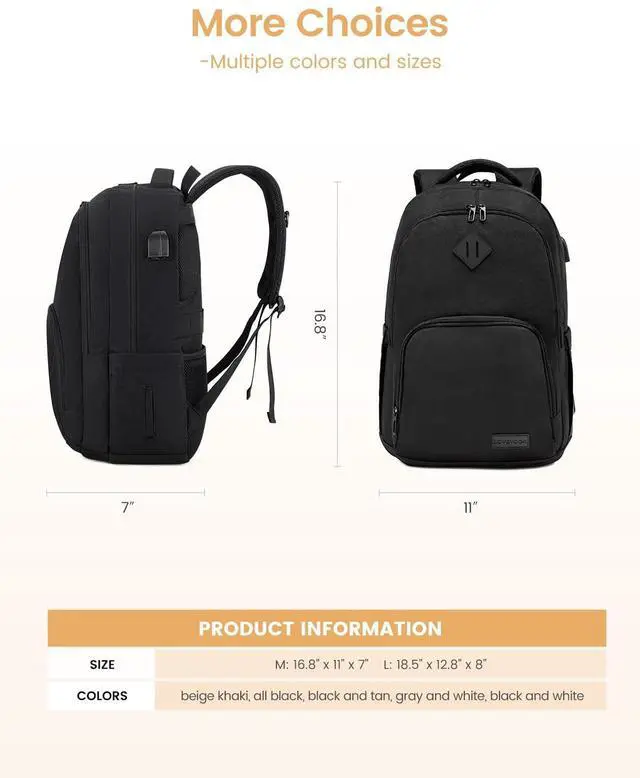 Alt view image 4 of 5 - LOVEVOOK School Backpack for Women Men Black Backpack with 15.6" Laptop Compartment Lightweight Bookbag for College Work High School