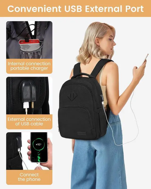 Alt view image 3 of 5 - LOVEVOOK School Backpack for Women Men Black Backpack with 15.6" Laptop Compartment Lightweight Bookbag for College Work High School