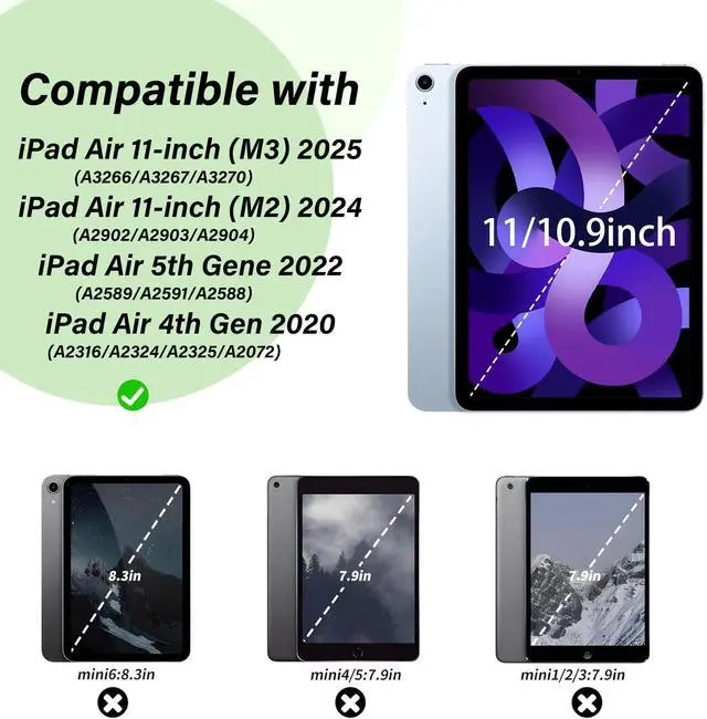 Alt view image 2 of 5 - BQDIYOO Case for iPad Air 7th/6th 11-inch M3/M2 (2025/2024) & 10.9 inch Air 5th 4th Gen with Keyboard 2022 2020, Detachable Wireless Keyboard Cover with Pencil Holder, Auto Sleep/Wake, Light Green