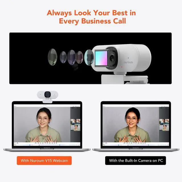 Alt view image 3 of 5 - NUROUM V15AF 2K Webcam for PC, 1080p 60FPS AutoFocus Web Camera with Microphone, Privacy Cover and Mute, 75°FOV Dual Microphone USB FHD Computer Camera, Plug and Play for Zoom/Skype/Teams, White