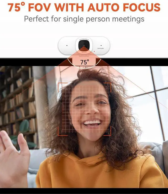 Alt view image 4 of 5 - NUROUM V15AF 2K Webcam for PC, 1080p 60FPS AutoFocus Web Camera with Microphone, Privacy Cover and Mute, 75°FOV Dual Microphone USB FHD Computer Camera, Plug and Play for Zoom/Skype/Teams, White