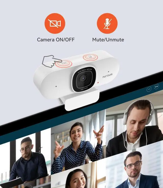 Alt view image 5 of 5 - NUROUM V15AF 2K Webcam for PC, 1080p 60FPS AutoFocus Web Camera with Microphone, Privacy Cover and Mute, 75°FOV Dual Microphone USB FHD Computer Camera, Plug and Play for Zoom/Skype/Teams, White