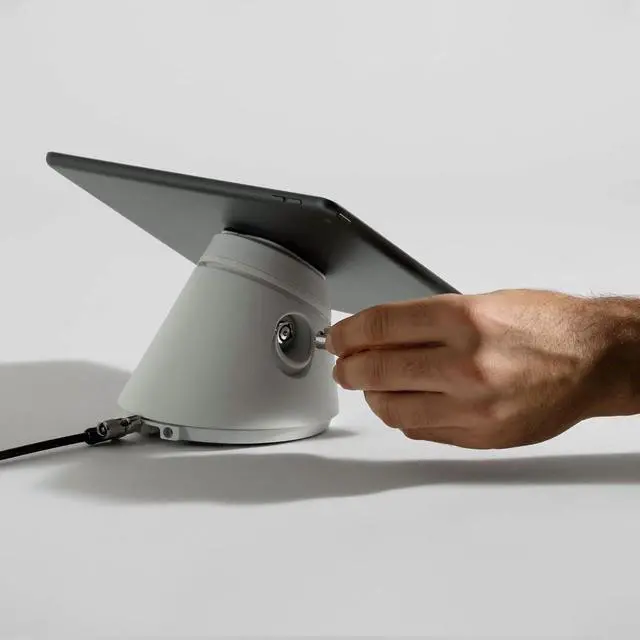 Alt view image 2 of 5 - Bouncepad Click iPad POS Stand & Docking Station for Business | Kiosk Stand Compatible with All Tablet & iPad Models | Table Mount Tablet Kiosk | iPad Register | White