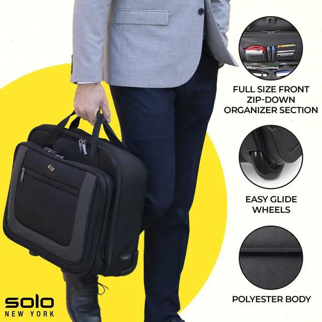 Alt view image 2 of 5 - Solo New York Rolling Case with Wheels - Roller Laptop Bag, Wheeled Briefcase for Women & Men, Carry On Size for Travel, Fits 17.3" Computer - Bryant, Black & Grey