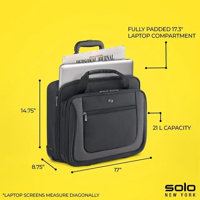 Alt view image 3 of 5 - Solo New York Rolling Case with Wheels - Roller Laptop Bag, Wheeled Briefcase for Women & Men, Carry On Size for Travel, Fits 17.3" Computer - Bryant, Black & Grey