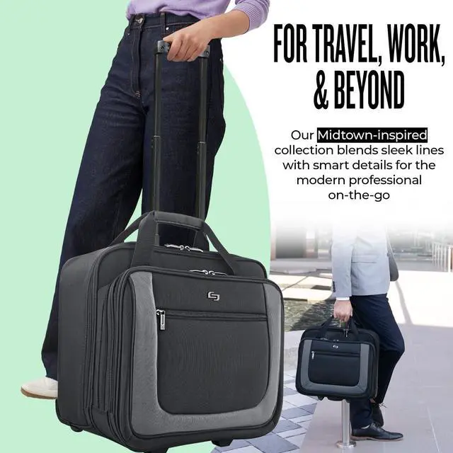 Alt view image 4 of 5 - Solo New York Rolling Case with Wheels - Roller Laptop Bag, Wheeled Briefcase for Women & Men, Carry On Size for Travel, Fits 17.3" Computer - Bryant, Black & Grey