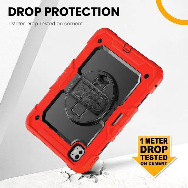 Alt view image 3 of 5 - timecity for iPad Pro 11 Inch M4 Case 2024 5th Gen, 360° Rotating Stand, Pencil Holder & Wireless Charging, Shockproof with Screen Protector & Shoulder Strap - for Designers & Professionals, Red