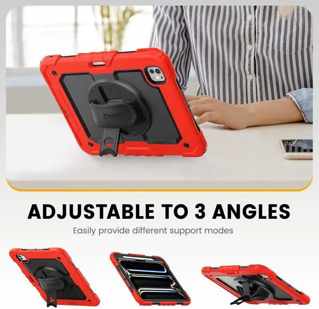 Alt view image 4 of 5 - timecity for iPad Pro 11 Inch M4 Case 2024 5th Gen, 360° Rotating Stand, Pencil Holder & Wireless Charging, Shockproof with Screen Protector & Shoulder Strap - for Designers & Professionals, Red