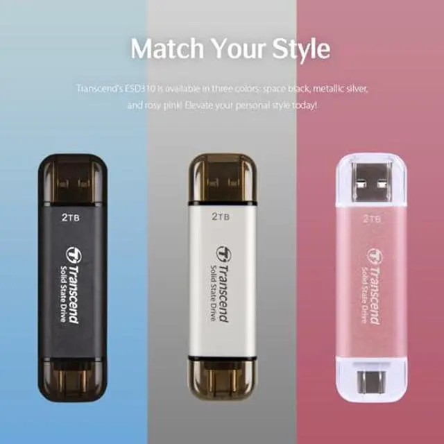 Alt view image 4 of 5 - Transcend 2TB External SSD, Up to 1,050MB/s, USB 3.2 Gen 2 Portable SSD, 2-in-1 Type C &Type A, USB Hard Drive for Steam Deck, ROG Ally, MSI Claw, Windows&Mac, iPhone&iPad, Android, PS5&Xbox, Smart TV