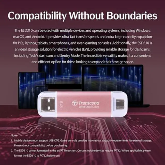 Alt view image 3 of 5 - Transcend 2TB External SSD, Up to 1,050MB/s, USB 3.2 Gen 2 Portable SSD, 2-in-1 Type C &Type A, USB Hard Drive for Steam Deck, ROG Ally, MSI Claw, Windows&Mac, iPhone&iPad, Android, PS5&Xbox, Smart TV
