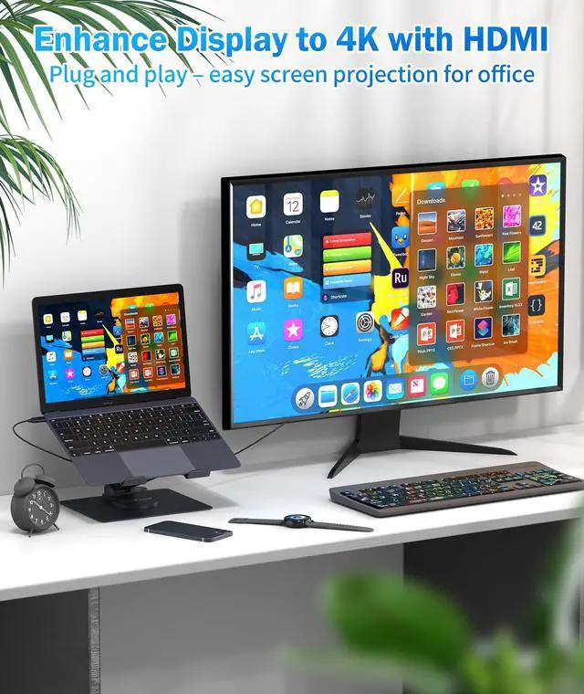 Alt view image 3 of 5 - BoYata USB-C Laptop Docking Stand, 9 in 1 Aluminum USB C Dock Tablet Stand with 4K HDMI, 3 USB 3.0, PD 100W, Portable Docking Station for MacBook Pro/Air/Dell/HP/Surface/Lenovo, Plug and Play