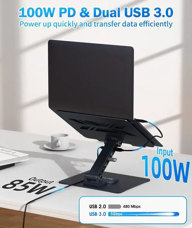 Alt view image 4 of 5 - BoYata USB-C Laptop Docking Stand, 9 in 1 Aluminum USB C Dock Tablet Stand with 4K HDMI, 3 USB 3.0, PD 100W, Portable Docking Station for MacBook Pro/Air/Dell/HP/Surface/Lenovo, Plug and Play