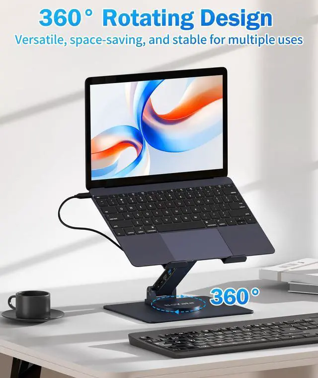 Alt view image 5 of 5 - BoYata USB-C Laptop Docking Stand, 9 in 1 Aluminum USB C Dock Tablet Stand with 4K HDMI, 3 USB 3.0, PD 100W, Portable Docking Station for MacBook Pro/Air/Dell/HP/Surface/Lenovo, Plug and Play