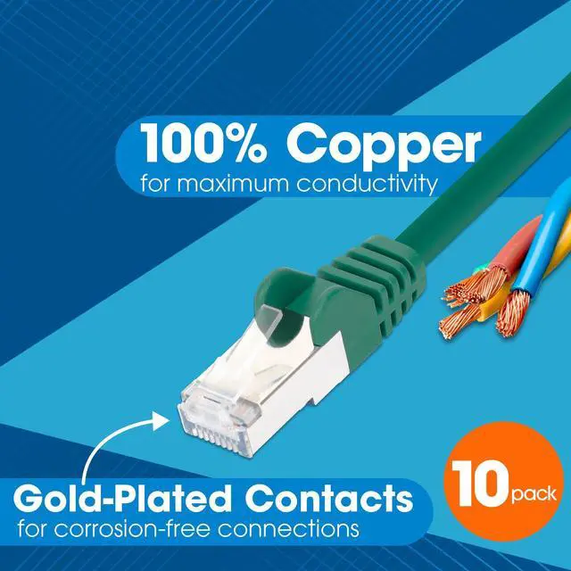 Alt view image 4 of 5 - Intellinet Slim Cat8 Ethernet Network Patch Cable  10-Pack - 40Gbps & 2000MHz, Snagless Boot, 30AWG Pure Bare Copper Wire, Gold-Plated Contacts, Lifetime Mfg Warranty  3ft, 10 Pack, Green