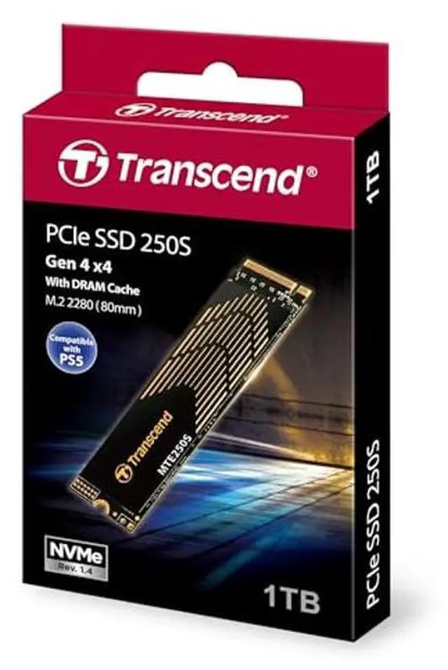 Alt view image 2 of 5 - Transcend 1TB MTE250S NVMe Internal Gaming SSD Solid State Drive - Gen4x4 PCIe, M.2 2280 with Graphene Heatsink, Compatible with PS5, Up to 7,200MB/s - TS1TMTE250S