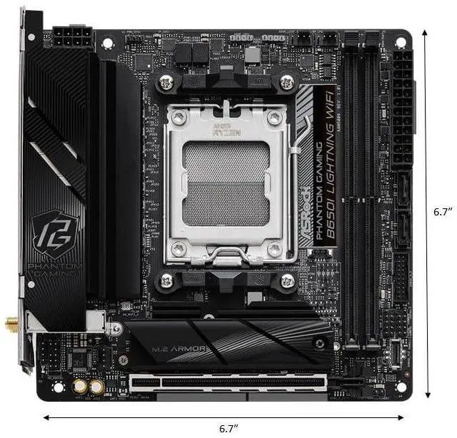Alt view image 3 of 5 - ASRock B650I Lightning WiFi 6E AMD Socket AM5 Ryzen 9000/8000/7000 Series B650 DDR5 7200+ (OC) MHz 128GB SATA3 6.0 Gb/s Mini ITX Motherboard M.2 2.5G LAN