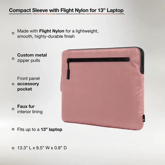 Alt view image 2 of 5 - Incase Compact Laptop Sleeve with Flight Nylon - 13-inch MacBook/Laptop & iPad/Tablet Sleeve - Faux Fur Lining, Lightweight, Durable, Weather Resistant, Slip Pocket for Accessories - Aged Pink