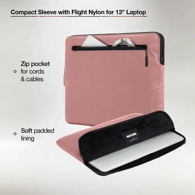 Alt view image 5 of 5 - Incase Compact Laptop Sleeve with Flight Nylon - 13-inch MacBook/Laptop & iPad/Tablet Sleeve - Faux Fur Lining, Lightweight, Durable, Weather Resistant, Slip Pocket for Accessories - Aged Pink