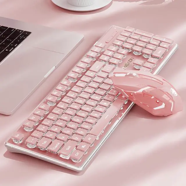 Main image of SEUNKWANG EWEADN V3 Wireless Keyboard and Mouse with Single Backlit, Metal Panel, Bluetooth/2.4G Rechargeable Computer Keyboard and Mouse Combo Silent Lighted Full Size Cute Keyboards-Pink