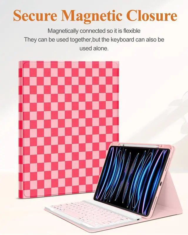 Alt view image 4 of 5 - Wazzasoft for iPad Air 13 inch Case 2024 M2, for iPad Pro 12.9'' Case with Keyboard Pencil Holder Folio Tablet Cover Women Girls Cute Black Flower for Apple Air 11, Pro 12.9