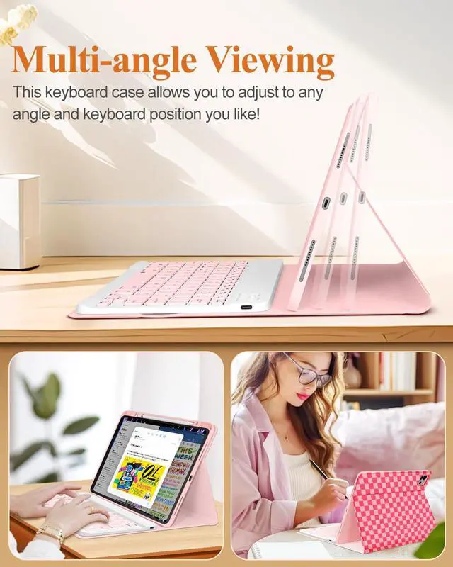 Alt view image 5 of 5 - Wazzasoft for iPad Air 13 inch Case 2024 M2, for iPad Pro 12.9'' Case with Keyboard Pencil Holder Folio Tablet Cover Women Girls Cute Black Flower for Apple Air 11, Pro 12.9