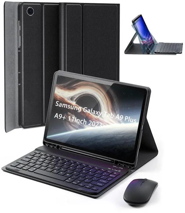 Main image of TUNKARMOR Case Keyboard for Samsung Galaxy Tab A9 Plus / A9+ 11inch 2023 - Mouse and Detachable Magnetic Keyboard, Slim Case with S Pen Holder, Auto Sleep/Wake (Black)